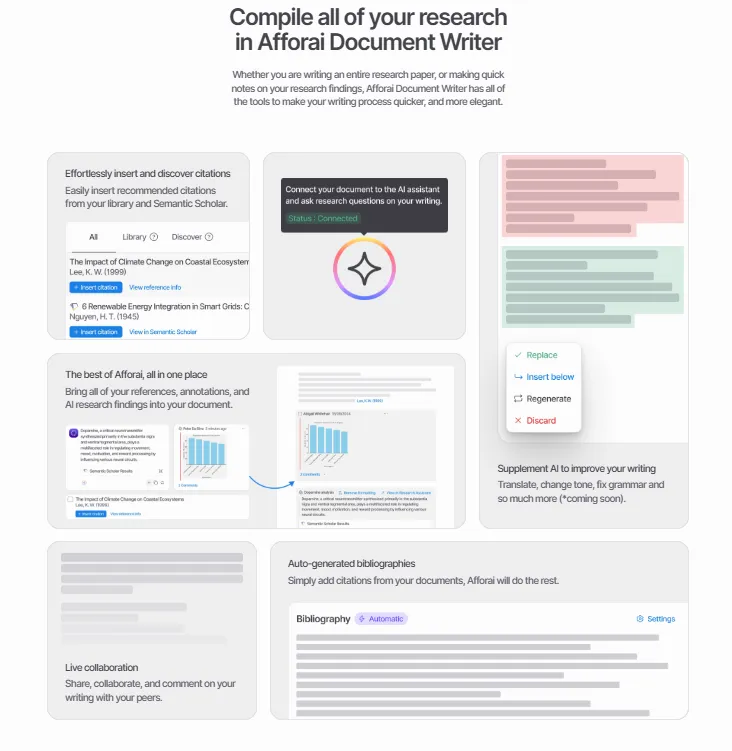 Compile all of your research
in Afforai Document Writer